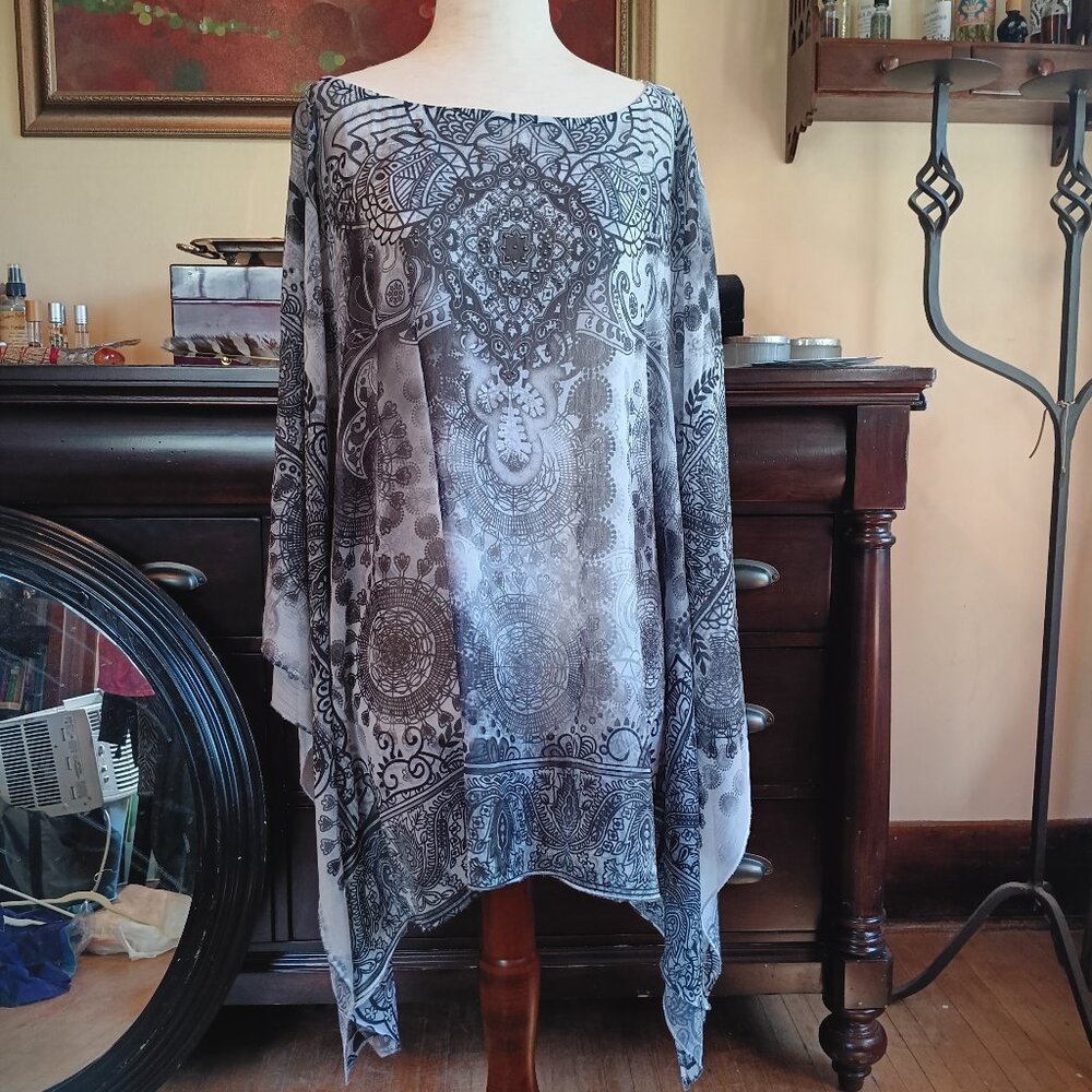 B.L.E.U. Sheer Paisley Kimono Style Top Shirt Women's Large